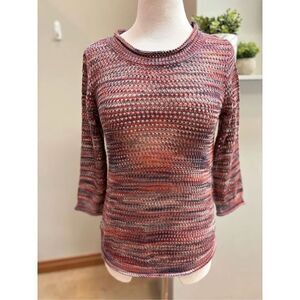 John Paul Richard NWT S Bordeaux open weave rolled neck long sleeve scoop hem sw